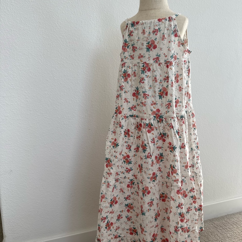 Girls' White Floral Tiered Maxi Dress